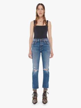 Mother Denim The Tomcat Ankle Roughing It 26 Distressed High-Waist‎ Straight-Leg